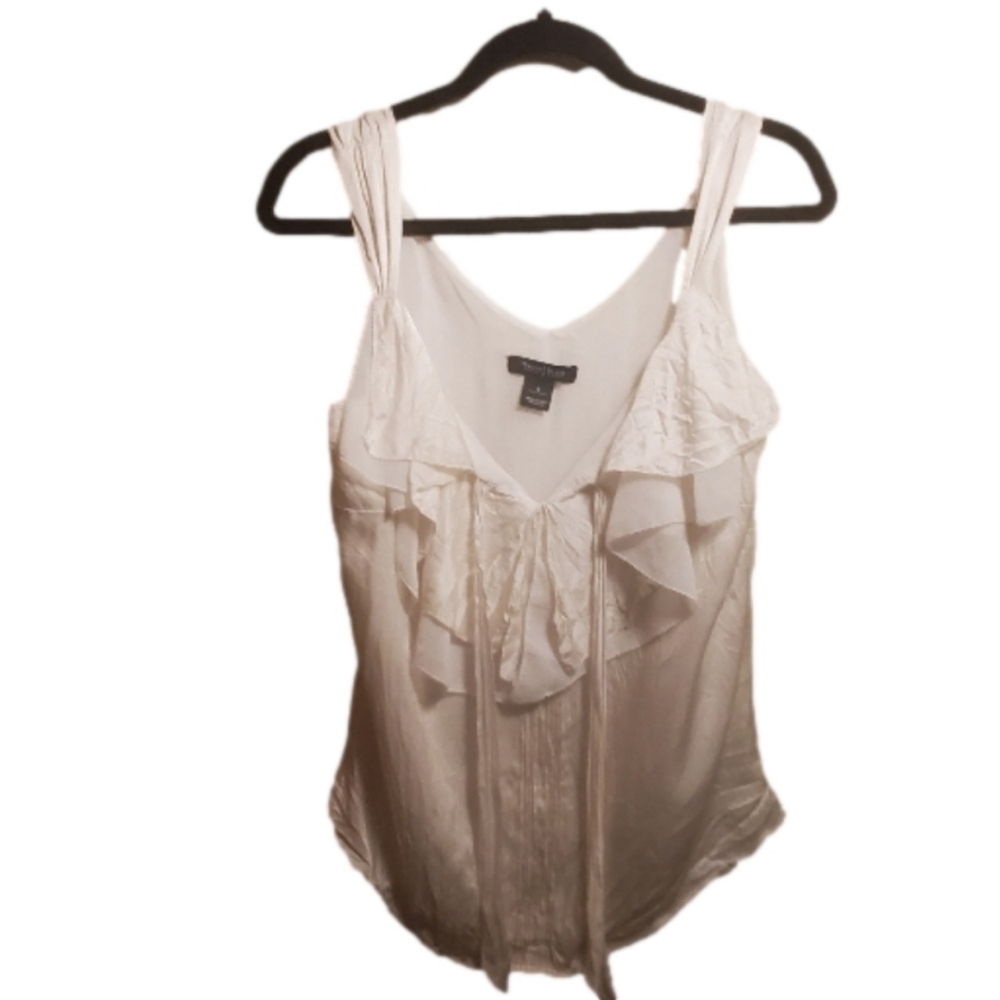 WHITE HOUSE BLACK MARKET 100% SILK Blouse with Ruffles Cream SM  Camisole EUC